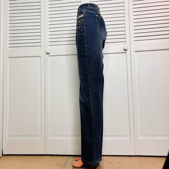 New CHICO’S Black Label Denim Navy Embellished Denim Pant Size 14 - Picture 3 of 12